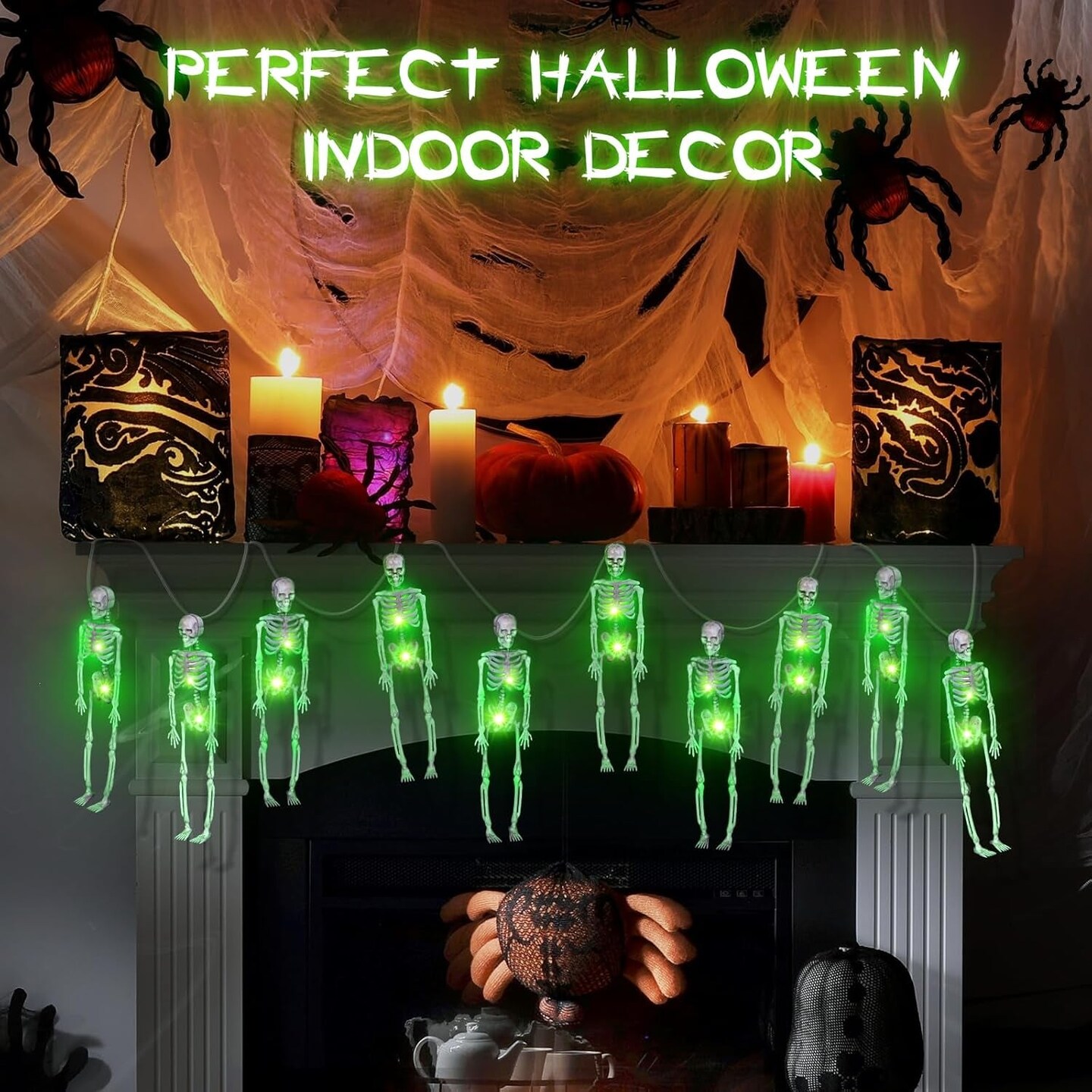 Halloween String Lights Decoration, 6.6 FT 20 Leds Battery Operated Skeleton Skull 3D String Light with 8 Lighting Modes for Home Indoor Outdoor Halloween Decoration, Halloween Decor