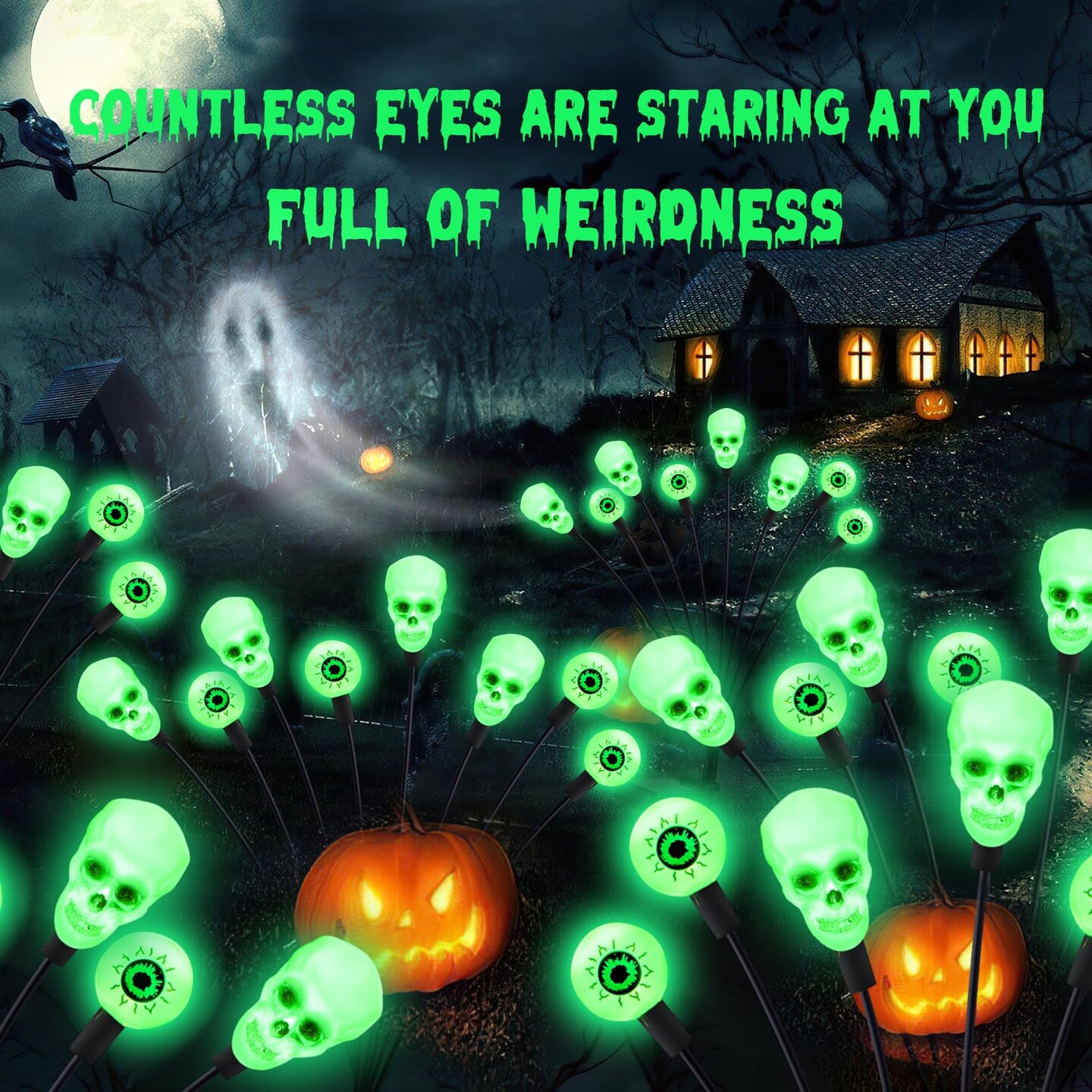 Solar Halloween Lights Outdoor,Halloween Decorations Outdoor, Scary Halloween Eyeball Lights,2PACKS 16LED,IP65 Waterproof,Halloween Decor for Garden/Yard/Patio/Lawn/Pathway(Green)