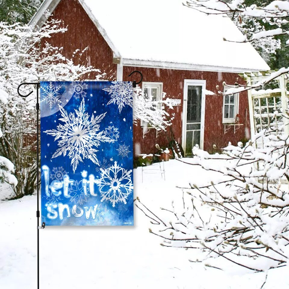 Anley Double Sided Premium Winter Snowflake Garden Flag, Let It Snow Garden Flag