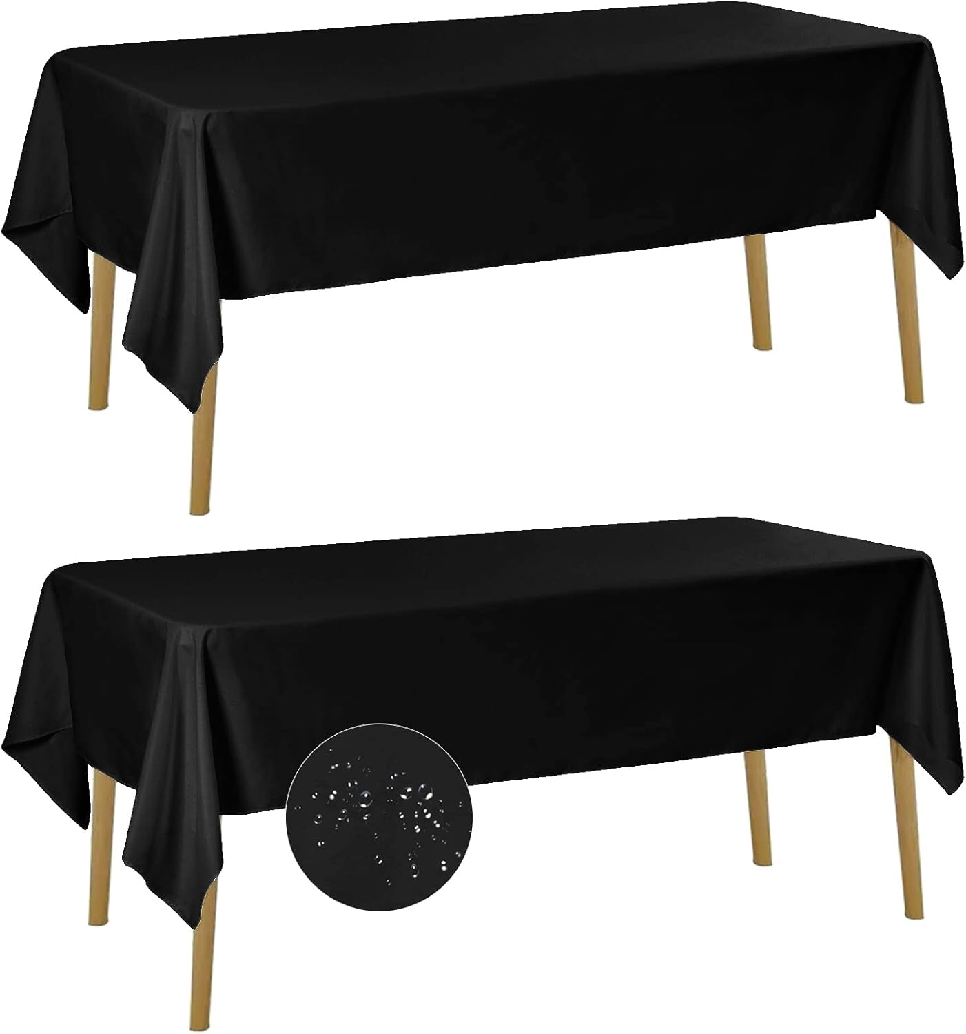 2 Pack Waterproof Rectangle Tablecloth, 60X102 Inch, Stain Resistant and Wrinkle Polyester Table Cloth, Fabric Table Cover for Kitchen Dining, Wedding, Party, Holiday Dinner-Black