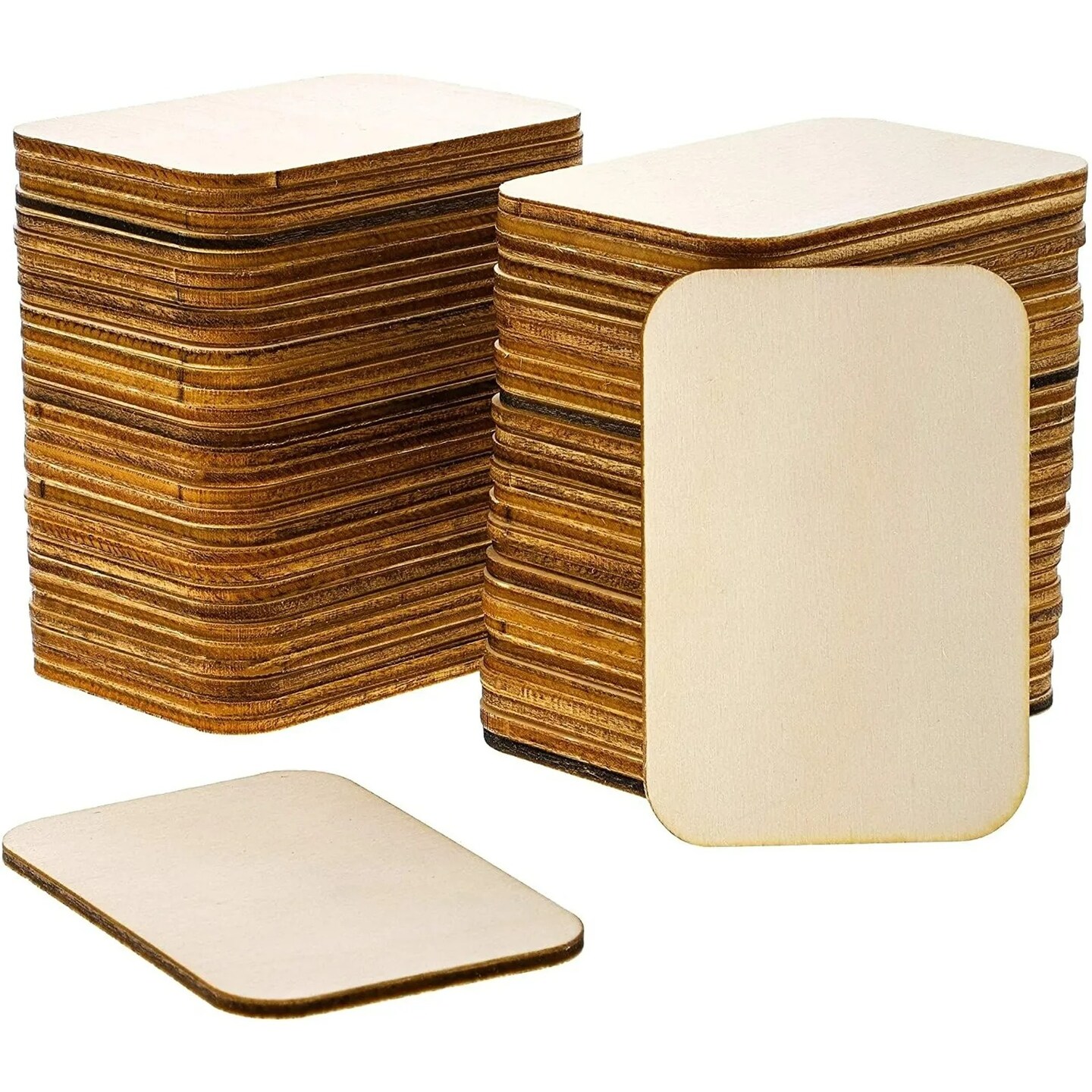 60 Pack Unfinished Wood Cutouts for Crafts, Rectangle Wooden Slices, 2 x 3 In
