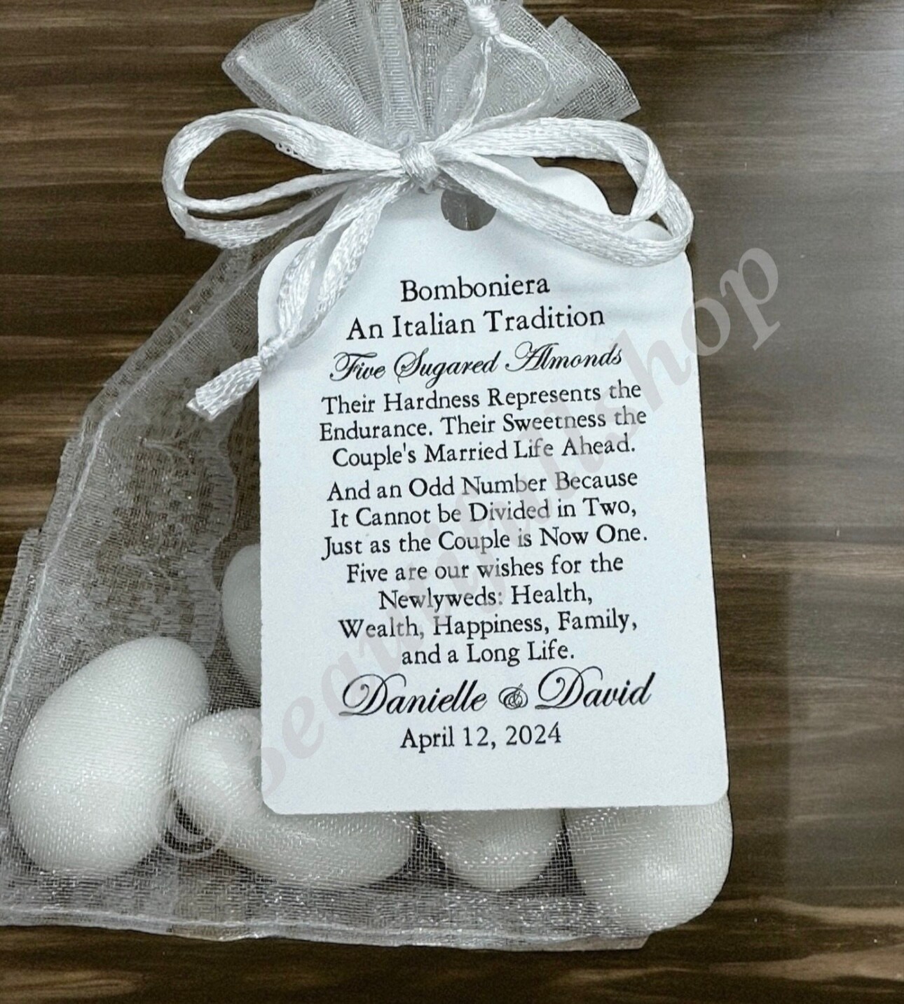 Jordan Almond Favor TAGS, Wedding favor tags, Thank You tags, koufeta tags, Gift tags, Gold Favor Tags, Italian tradition, Bomboniera t - image9