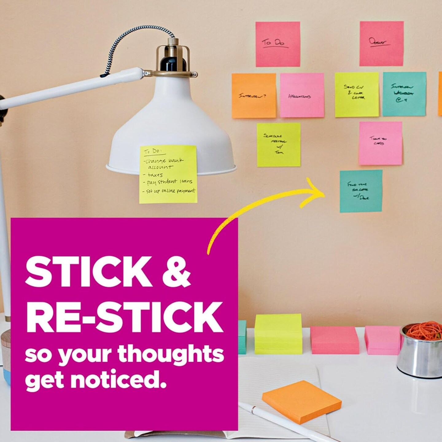 Super Sticky Notes, 3X3 In, 6 Pads, 2X the Sticking Power, Energy Boost Collection, Bright Colors (Orange, Pink, Blue, Green,Yellow),Recyclable (654-6SSAU)