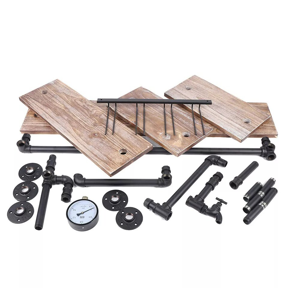 Rustic Metal Floating Bar Shelves Wall-Mounted Industrial Pipe Shelf Wine Racks