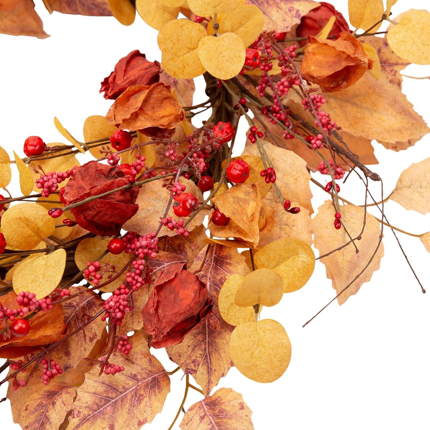 Front Door Artificial Autumn Wreath with Cape Gooseberries and Berries Fall Decorations with Fall Plants for Home Wall and Window