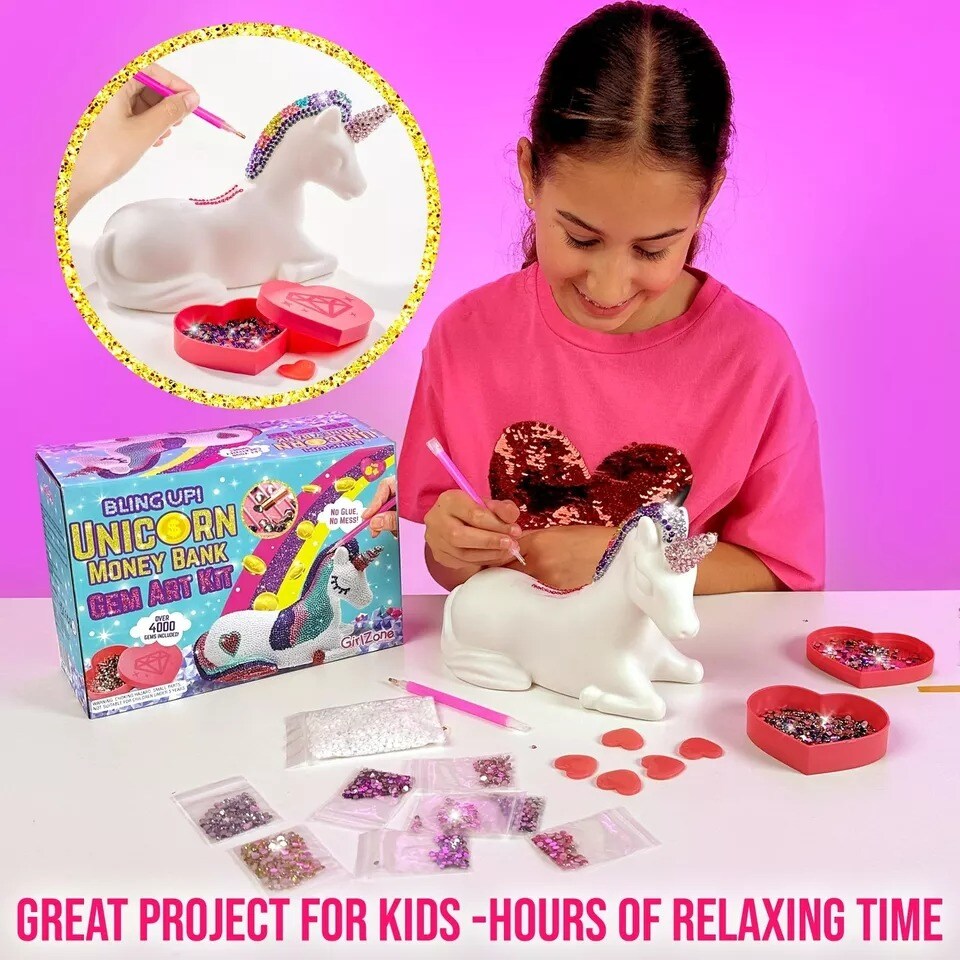 Bling Up Unicorn Money Bank Gem Art Kit, Create Diamond Art for Kids