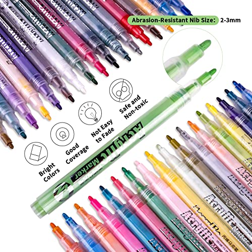 36 Colors Acrylic Paint Markers Paint Pens , Betem Premium Medium Tip Acrylic Paint Pens for Wood, Canvas, Stone, Rock Painting, Glass, Ceramic Surfaces, DIY Crafts Making Art Supplies
