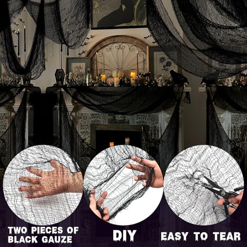 1000 sqft Spider Webs Halloween Decorations with 100 Fake Spiders,2 Pcs 72*30 Inch Black Creepy Cloth,Halloween Party Decorations, Stretchable Cobwebs for Halloween Decor Outdoor,Indoor