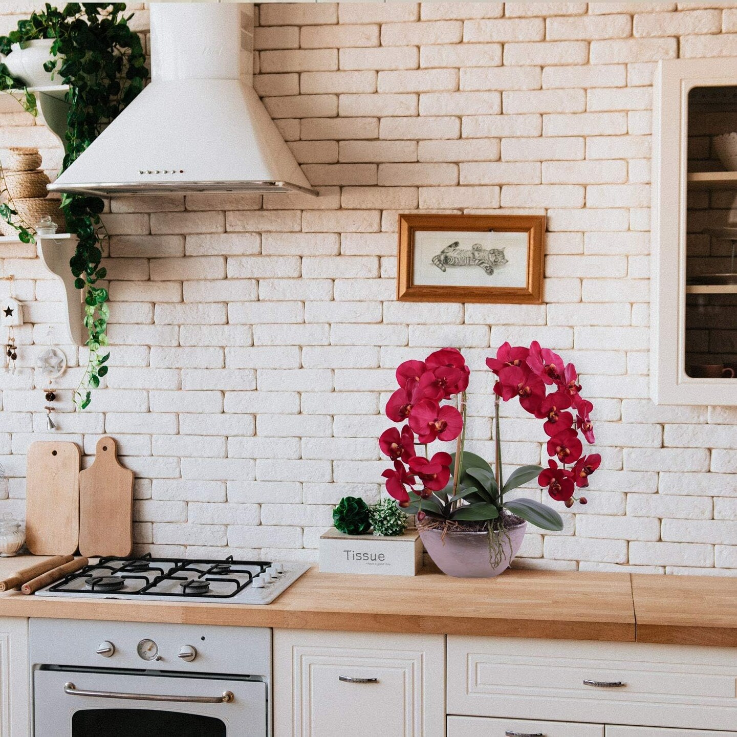 Burgundy 33.5-Inch Phalaenopsis Orchid Stems - With 9 Realistic Silk Flowers for Arrangements, Parties, Home & Office Decor, 2-Piece Set in a Bag, Floral Home by Artificial Flowers