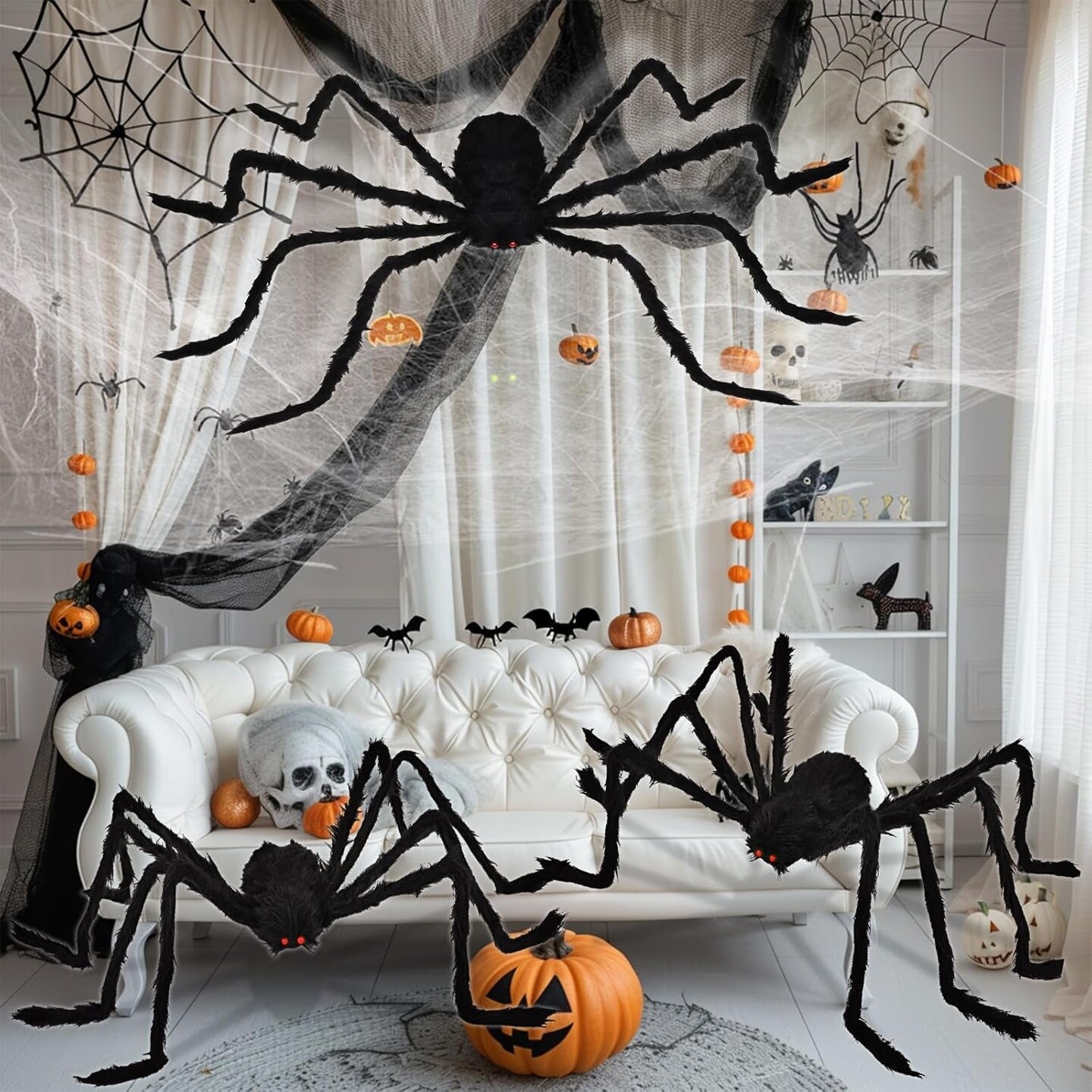 Halloween Giant Spider Decorations Outdoor: 3 PCS Halloween Spider Decorations outside - 50&#x27;&#x27; Large Spiders Realistic Hairy Halloween Decor - Scary Big Spiders Halloween Decorations for Indoor Yard