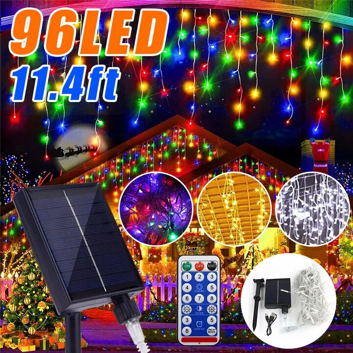 Kitcheniva Solar LED Hanging Icicle Curtain String Lights Christmas Decor