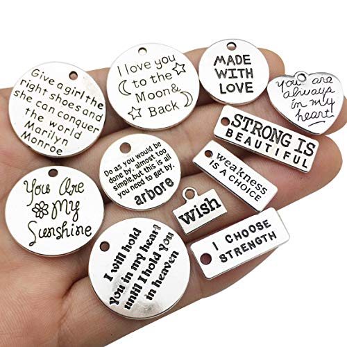 30 Pieces Inspiration Words Charms Craft Supplies Mixed Pendants Beads Charms Pendants for Crafting, Jewelry Findings Making Accessory for DIY Necklace Bracelet (M044)