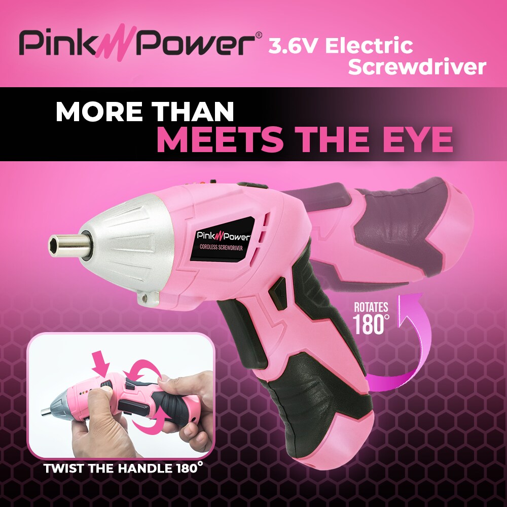 Pink Power Cordless Screwdriver Set - 3.6V Electric Screwdriver Rechargeable Screw Gun Kit - Automatic Mini Pink Drill Set for Women - Portable Small Drill Battery Powered Screwdriver LED Light