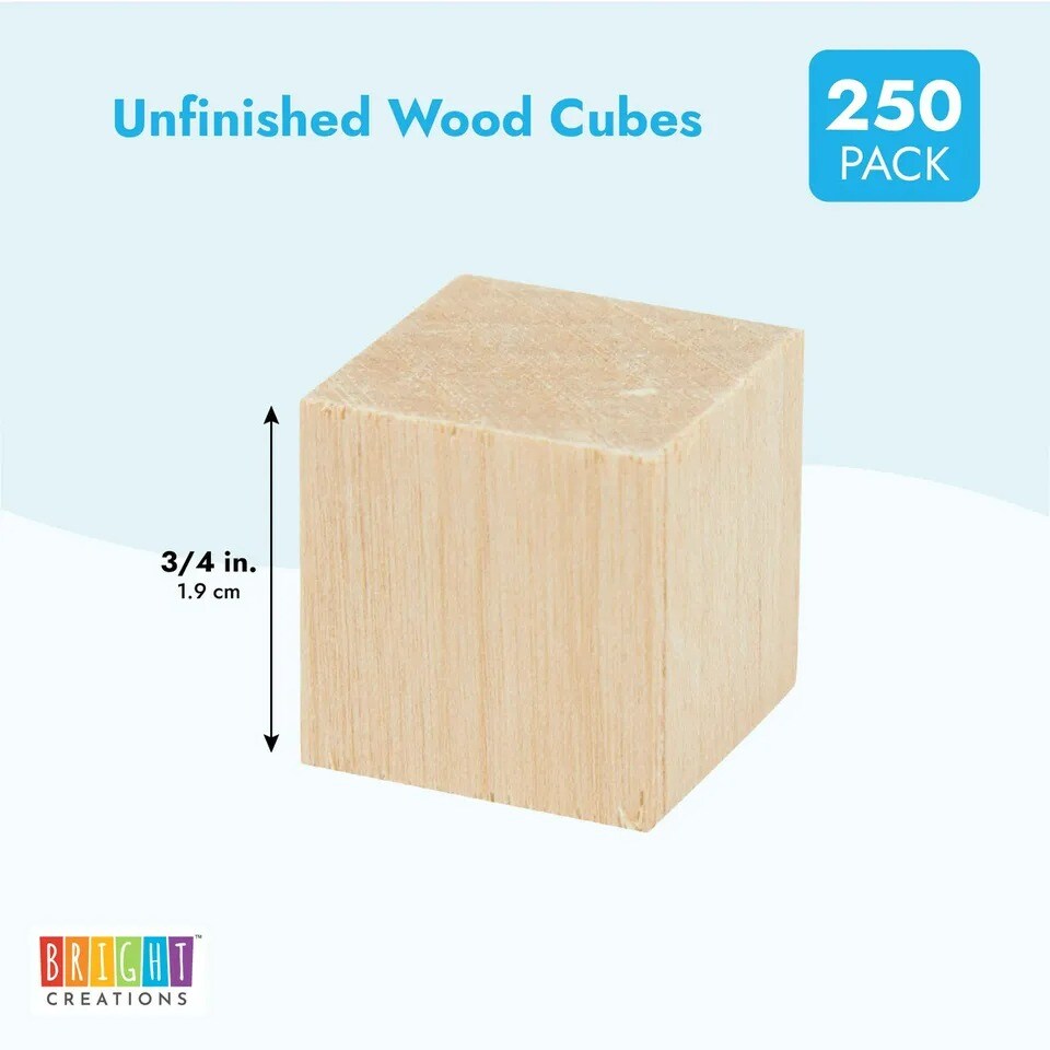 250 Pack Unfinished Wood Cubes Wooden Block Set for DIY Crafts Decoration, 3/4"