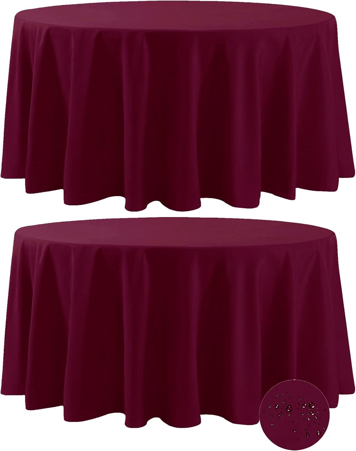 2 Pack Waterproof round Tablecloth, 108 Inch, Stain Resistant and Wrinkle Polyester Table Cloth, Fabric Table Cover for Kitchen Dining, Wedding, Party, Holiday Dinner-Burgundy