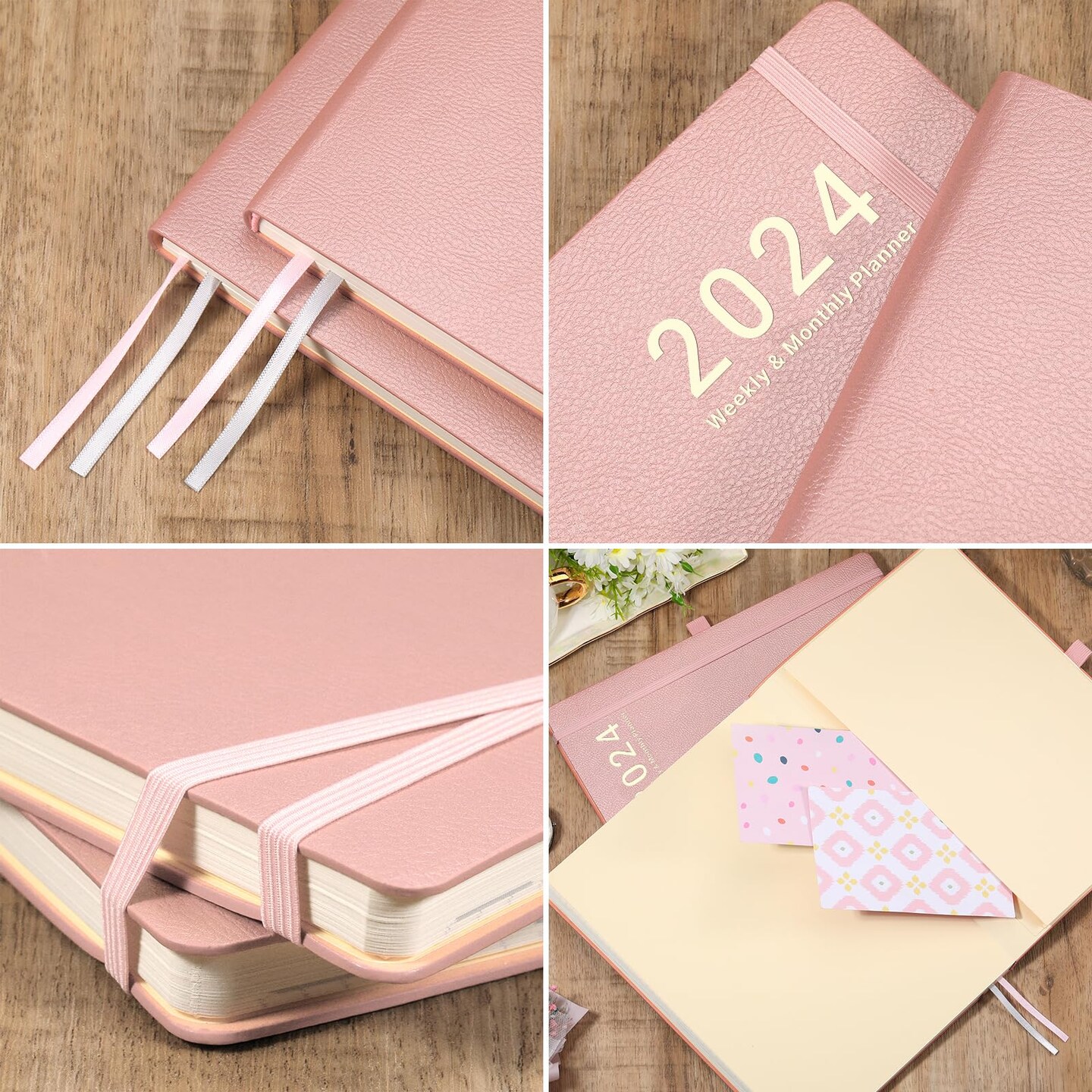 2024 Weekly Monthly Planner, January 2024 - December 2024, 8.5&#x22; x 11&#x22;, Leather Cover Planner 2024 with Thick Paper, Back Pocket with Notes Pages - Rose Gold