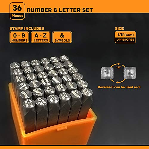 36 Pieces Professional . Steel Metal Stamping Tool Set,(1/8&#x201D;) 3mm,Steel Number and Letter Punch Set,Alloy Steel Made HRC 58-62 for Jewelry Craft Stamping.