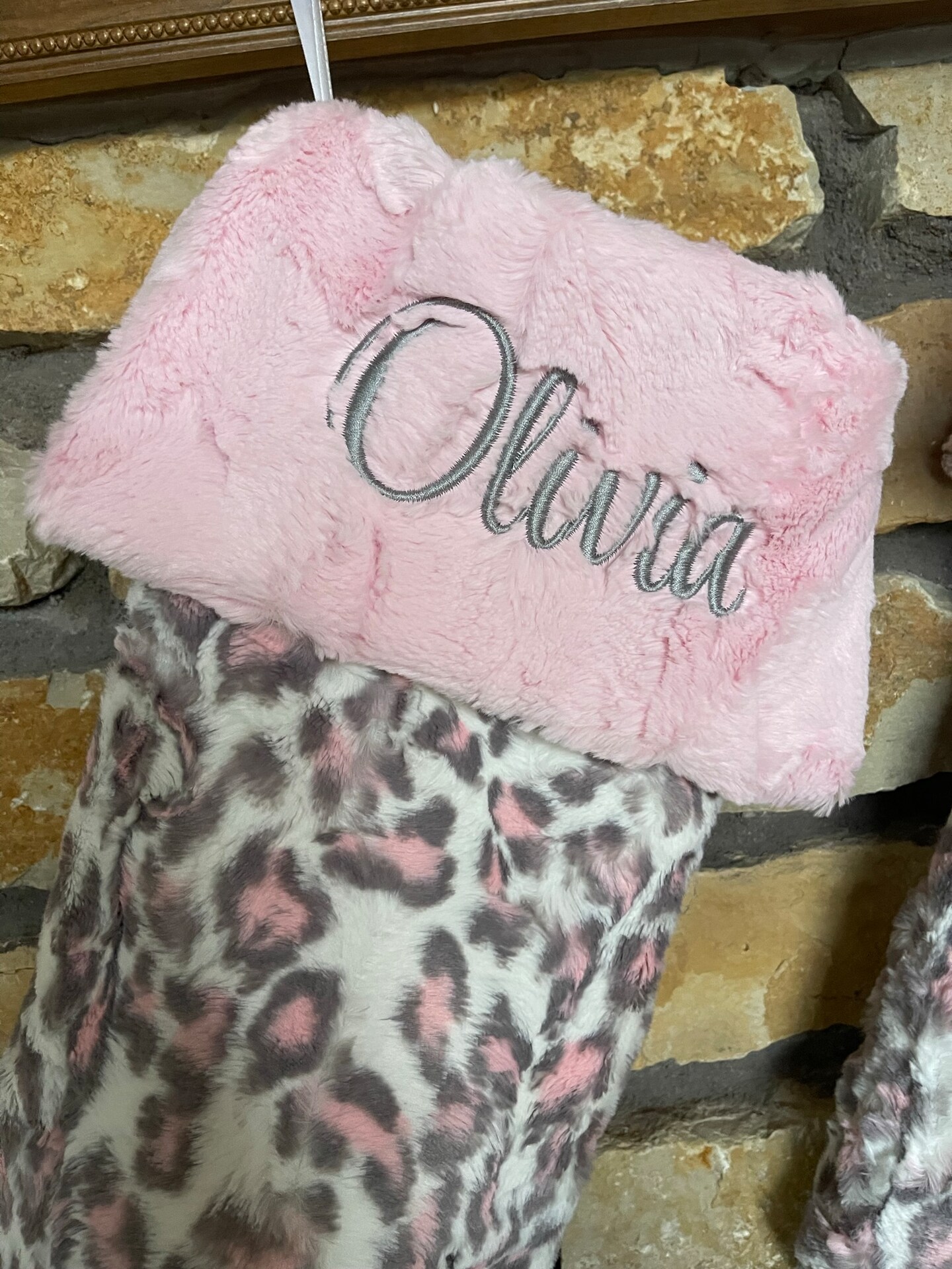 Luxurious Leopard and Pink Fur Stocking - Personalized Christmas Gift