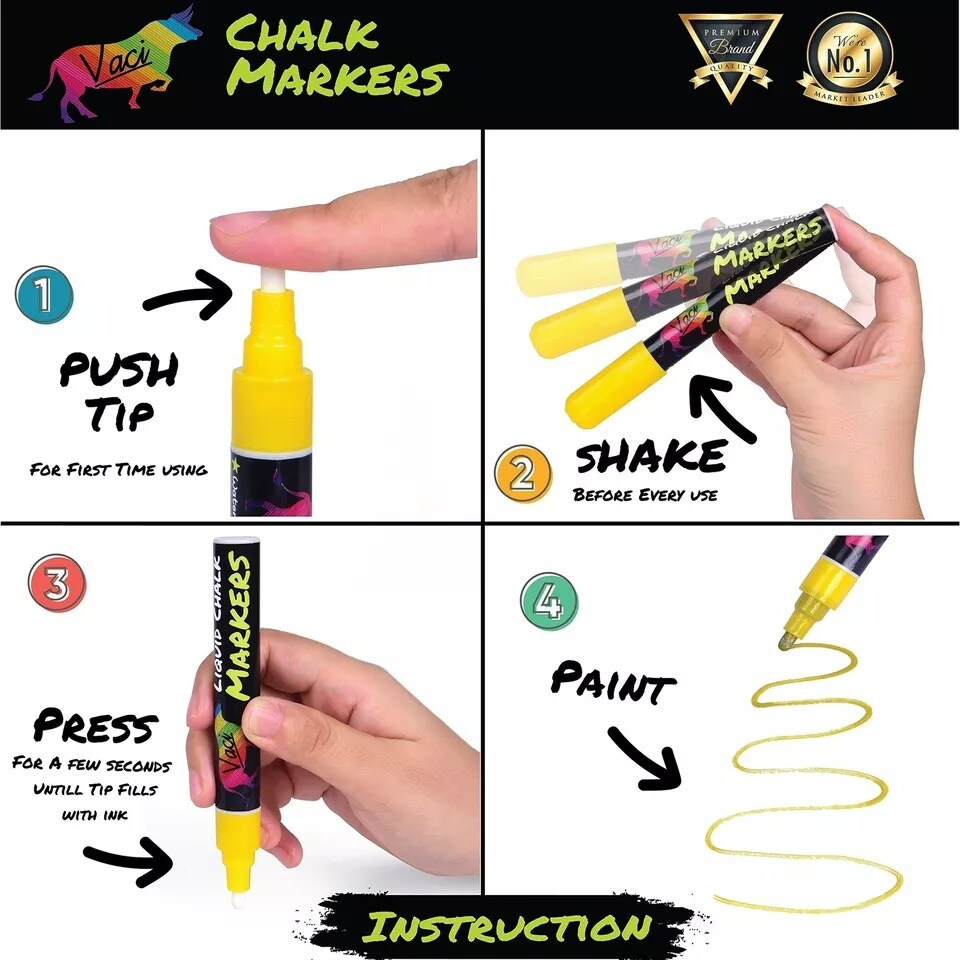 8 Multicolored Liquid Chalk Markers with Magnetic Blackboard, Stencils &#x26; Labels