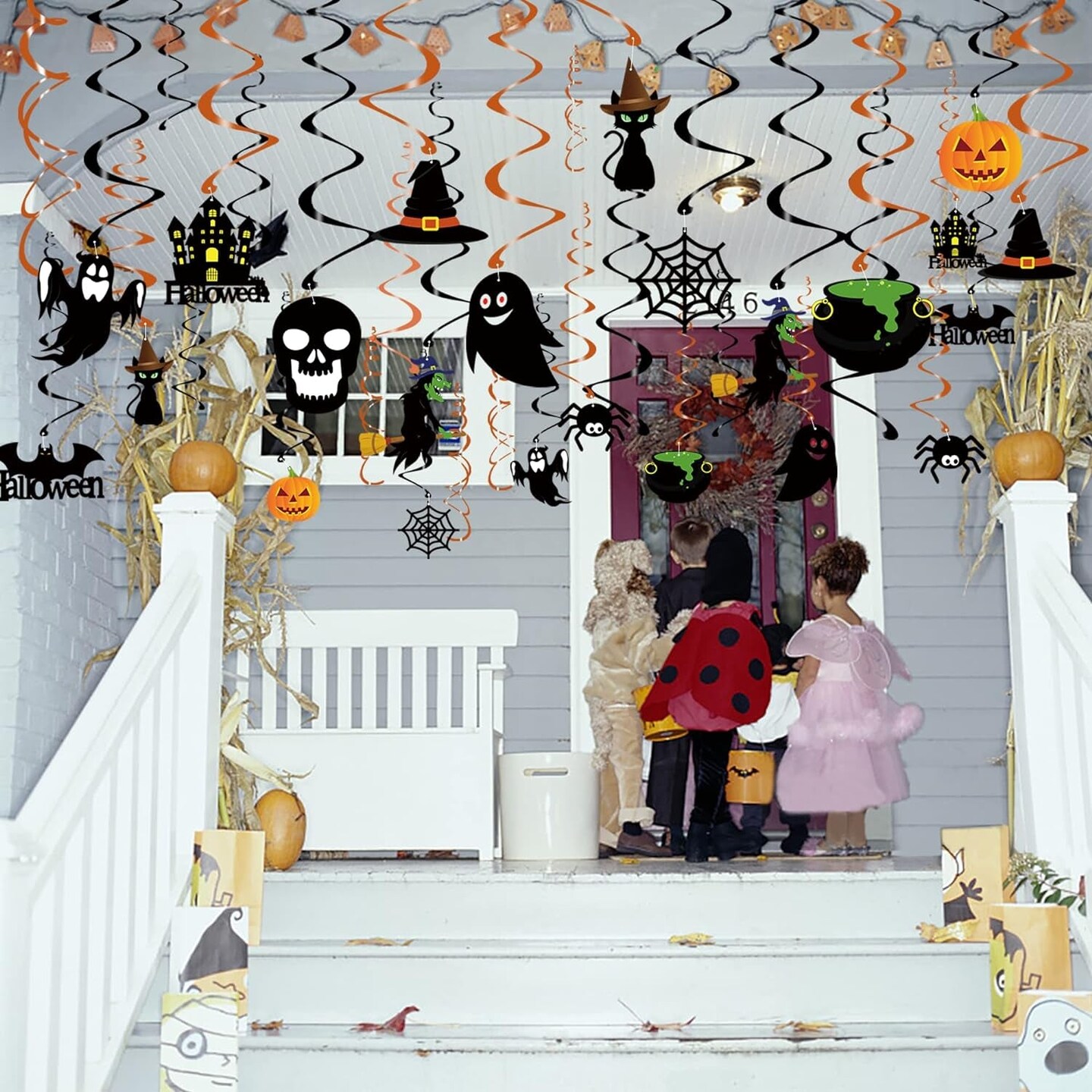 Halloween Decorations Hanging Swirl - 36 PCS Hanging Halloween Ceiling Streamers - Large Size Ghost Pumpkin Witches Swirls for Home Indoor Outdoor Party Office Decor Supplies