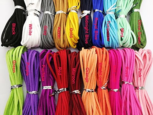 20 Bundles 100 Yards  2.6mm Suede Leather Cords Leather Lace Flat Faux Suede Cord String Thread Velvet Cord for Necklace, Bracelet, Beading and DIY Crafts (Color-2)