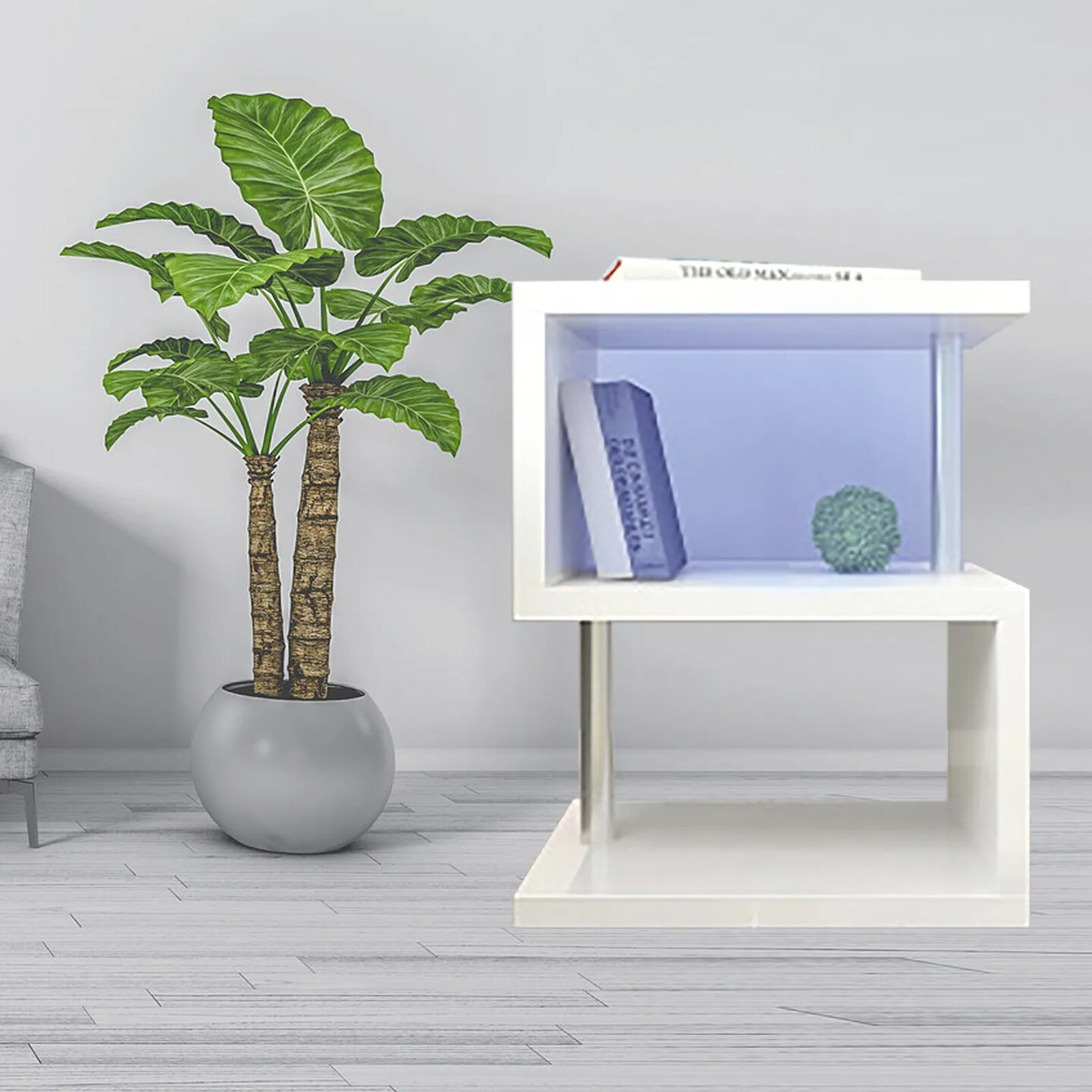 Modern LED Light S-shaped High Gloss Coffee Table 3-Tier Sofa Side End Table