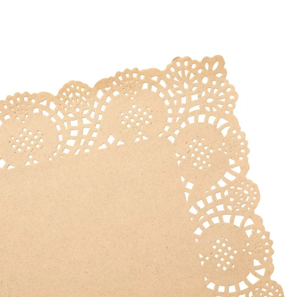 100-Pack Brown Disposable Placemats - Lace Paper Doilies for Table, 15.5x12&#x22;