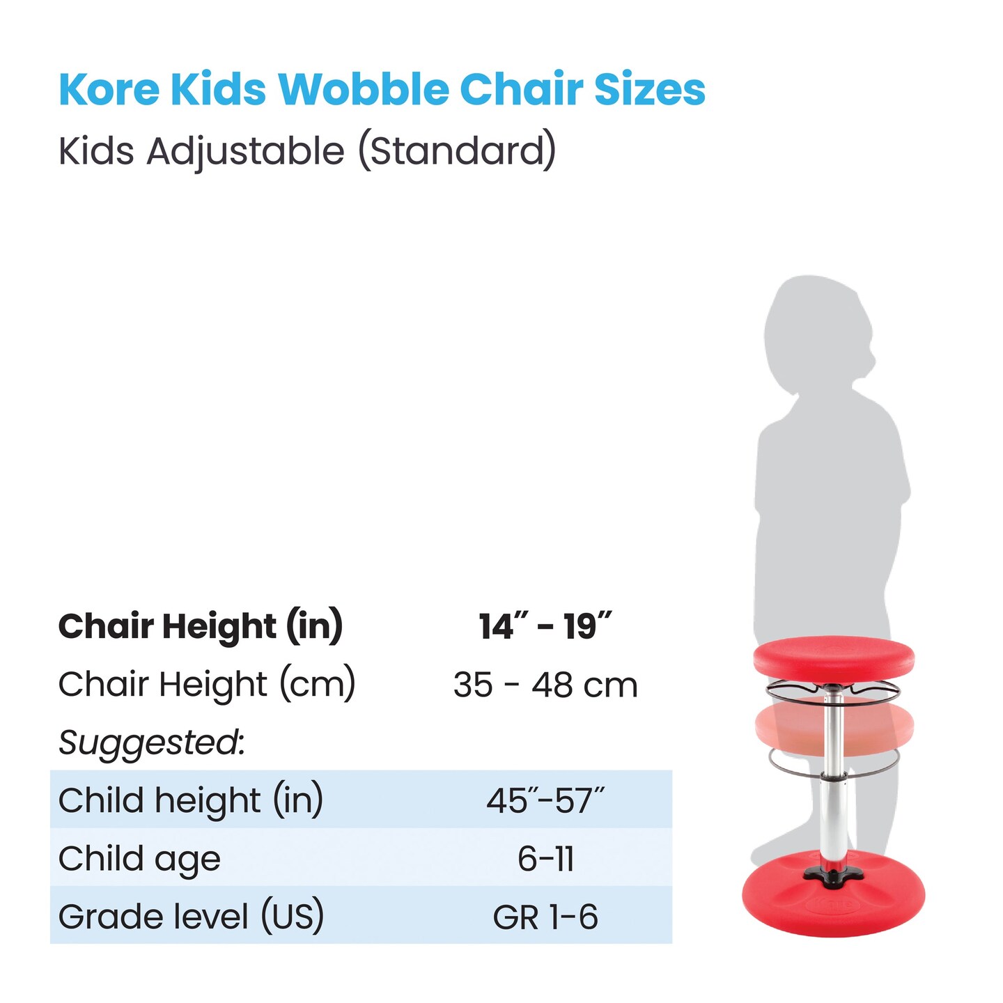Kids Adjustable Standard Wobble Chair 14-19&#x22;, Red