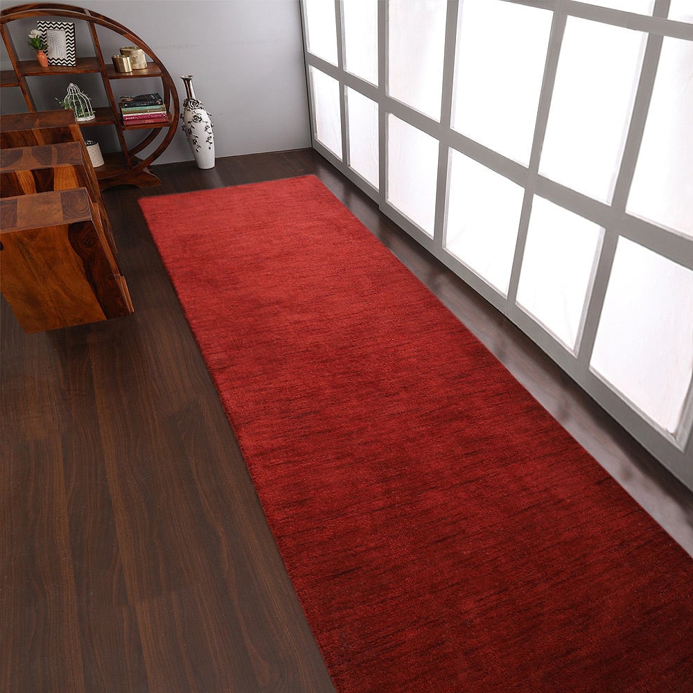 Rugsotic Hand Knotted Wool Area Rug Solid Red L00111 5X8 Large Soft Texture