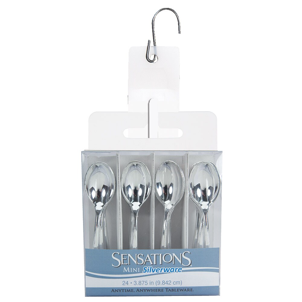 Party Central Club Pack of 24 Metallic Silver Mini Disposable Forks with Clip Strip 3.8&#x22;