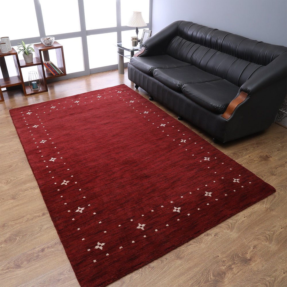Rugsotic Hand Knotted Wool Area Rug Contemporary Red 5X8 L00219 High-Traffic Durable