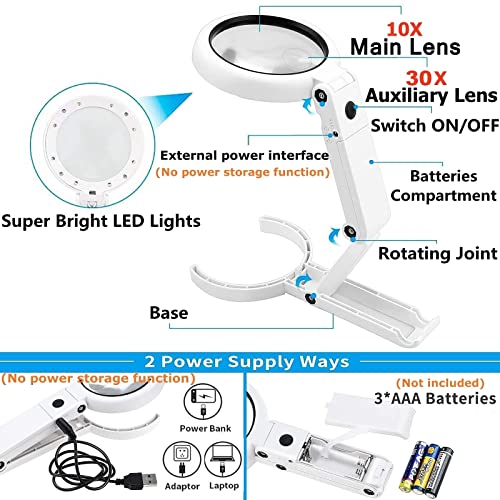 thumbnail image 2 of 30X 10X Magnifying Glass With Light - 72 LED Desk Lamp With Stand For Crafts & Reading 2 of 3