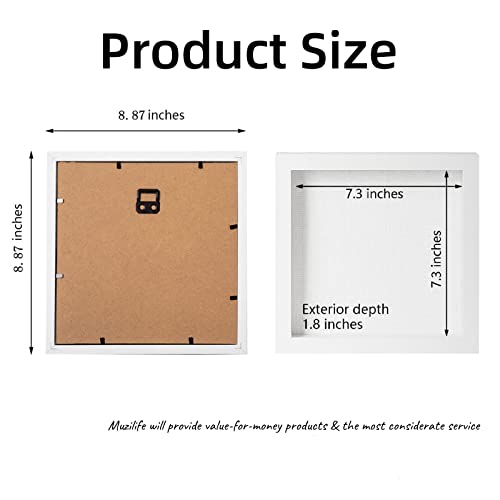 Shadow Box Picture Frame with Linen Board Deep Wood Glass Display Case Ready to Hang Memory Box Baby Sports Memorabilia, Pins, Awards, Medals, Wedding, Tickets and Photos (White, 2pcs 8X8)