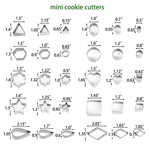 30 Pcs Mini Cookie Cutters Small Heart Star Flower Round Square Hexagon Oval Diamond Shapes Cookie Cutters, Polymer Clay Cutters for Kids, Geometric Set for Biscuit Cutter, Fruit Cutter