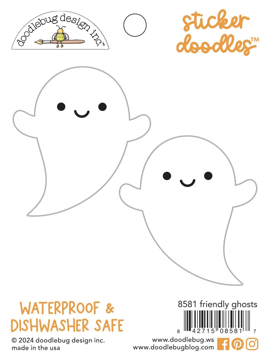 Doodlebug Water Bottle Sticker Doodles-Friendly Ghosts, Hey Pumpkin