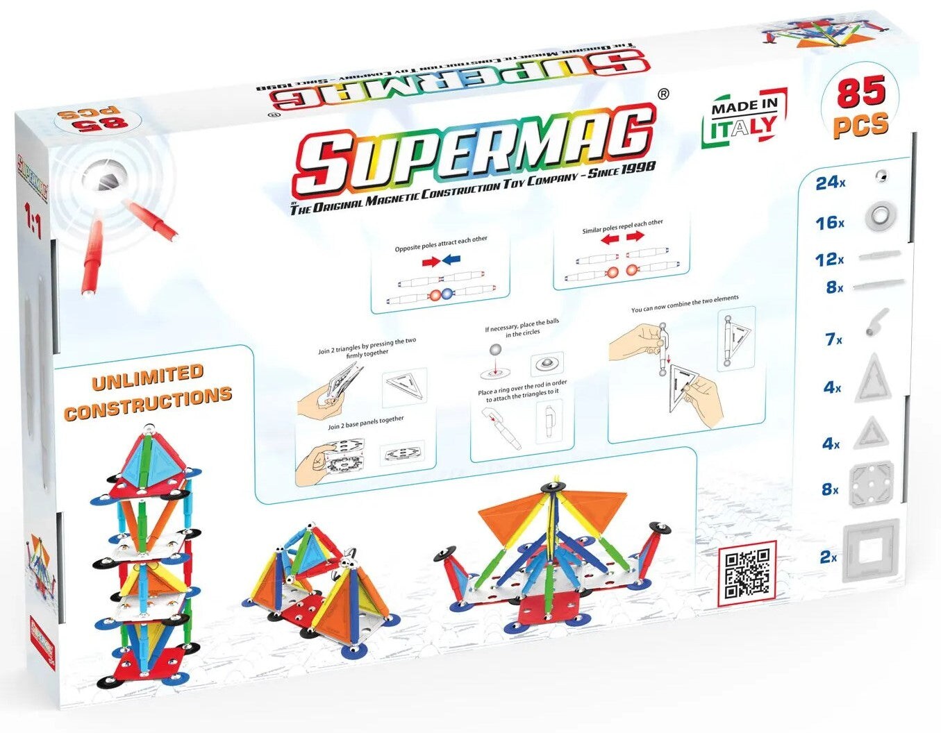 Tinamiri Supermag - Multicolor 85 - Magnetic Building Set, Educational construction fun, 85 piece set, Magnet Toys, 0658