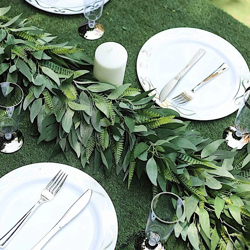 48-Inch long Light Frosted Green Artificial Willow Fern Fronds Leaves Garland