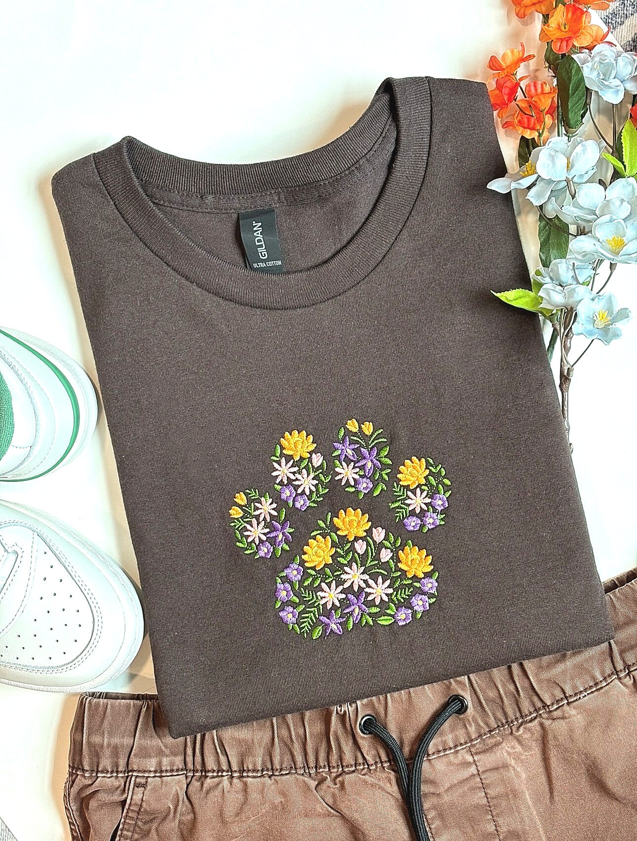 トップス tyn.TGOR Flower embroidery shirt Embroidered Floral T Shirt, Womens 2024 Summer Loose White