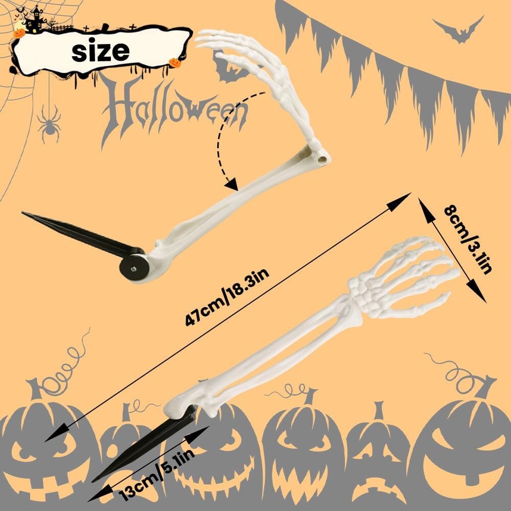 10 PCS Halloween Skeleton Decorations White Realistic Skeleton Stakes for Garden Lawn Graveyard Decor Skeleton Arm Yard Sign for Outdoor Indoor Party Supply