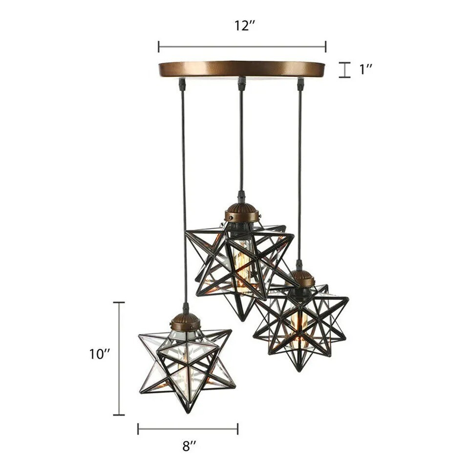 Moravian Star Glass Chandelier 3 Lights Modern Hanging Lamp Pendant Fixtures