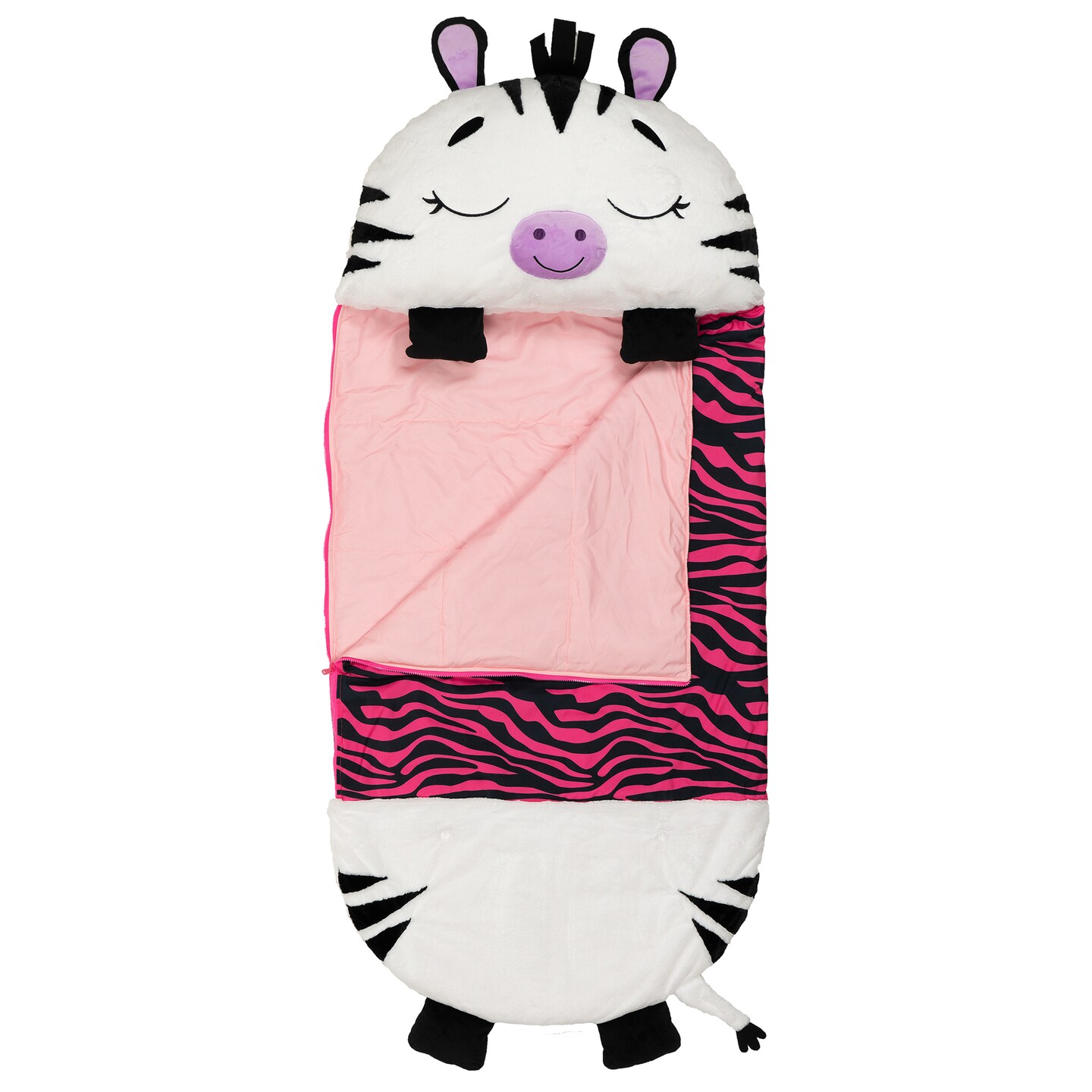 Happy Nappers: Pillow &#x26; Sleepy Sack: Large - Zinnia Zebra - 66 x 30&#x22;, 2-In-1: Plush Animal Opens Into Sleeping Bag, Soft Play Character, Kids 7+