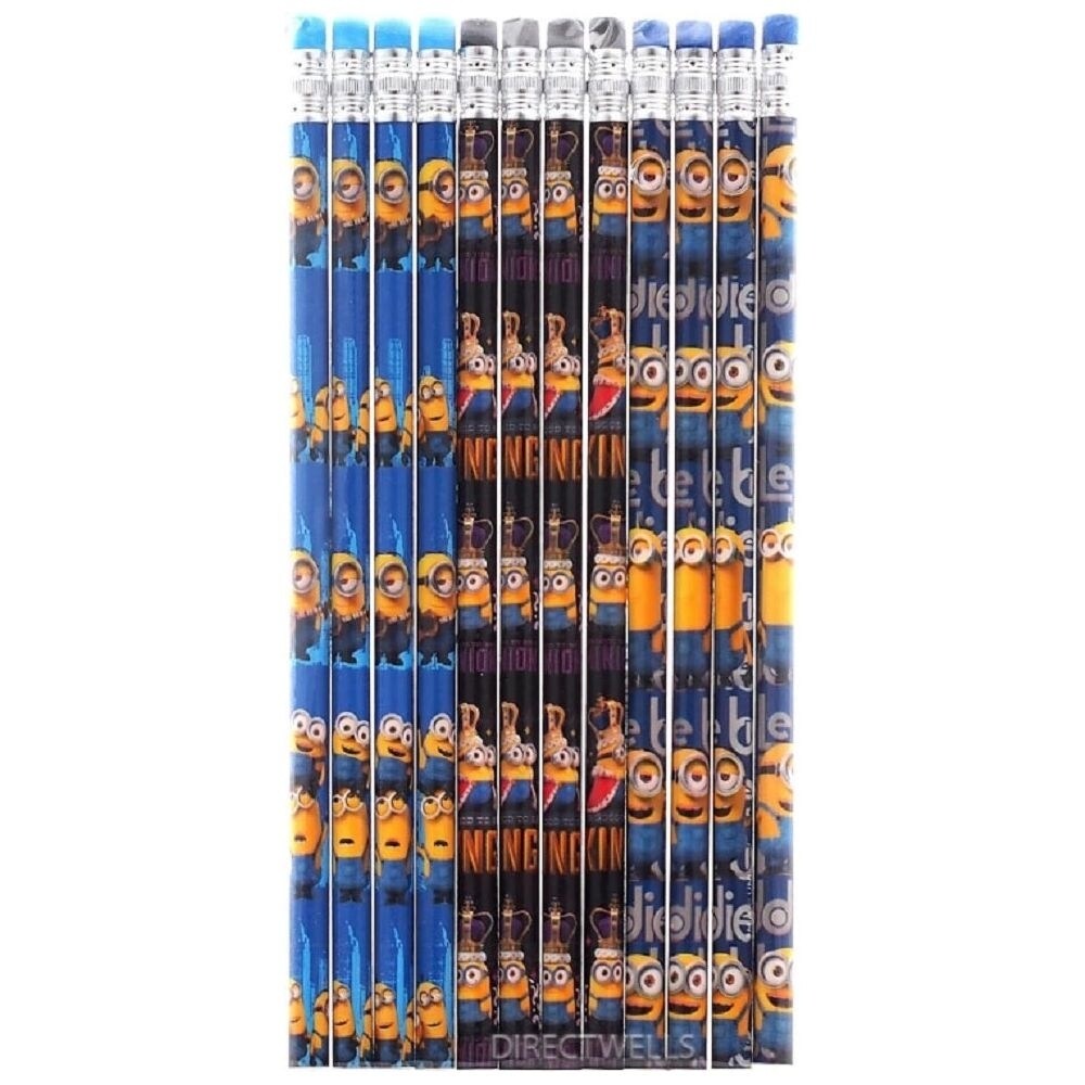 Minions Wooden Pencils Pack Of 12 Kevin Bob Blue Black Dark Blue No. 2 3+