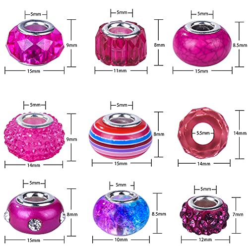 Assortment European Large Hole Beads Spacer Beads Rhinestone Craft Beads for DIY Charms Bracelet Jewelry Making (Rainbow)