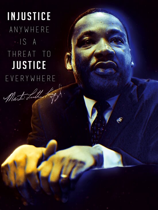 Martin Luther King Jr Poster Quote Injustice Anywhere Is Threat to Justice Everywhere Art Print, 18"x24", Yellow/Blue, Unframed