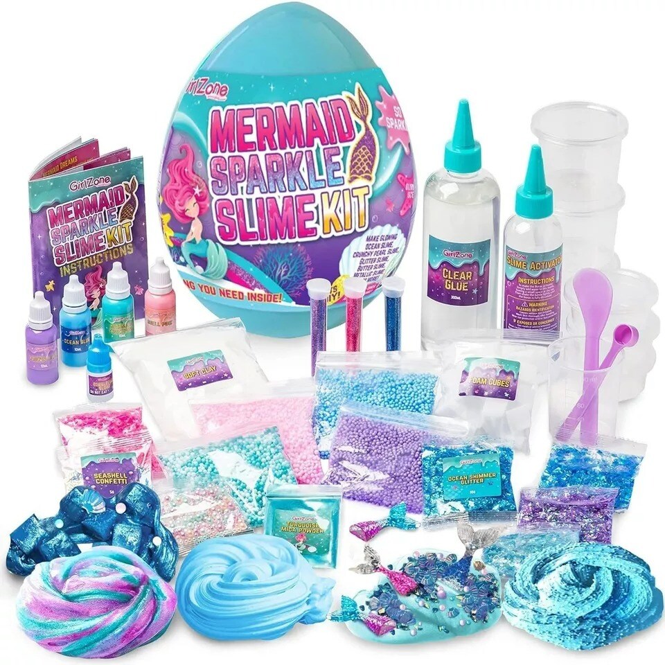 Egg Surprise Mermaid Sparkle Slime Kit, 22 Fun Pieces to Make Sparkly Glow