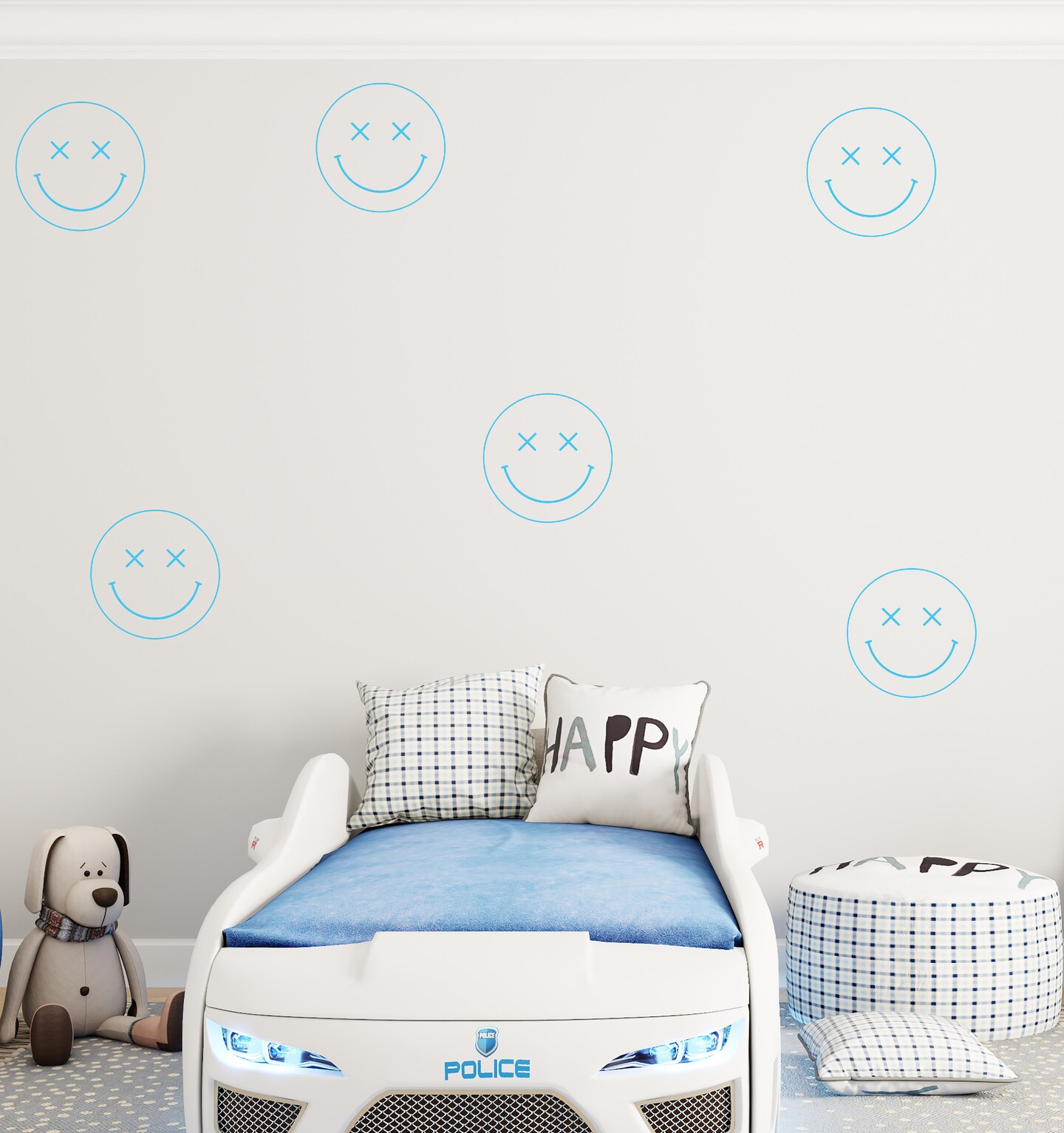 Set of 6 Smiley Face Wall Decals with X-Eyes – Available in 10x10 or 22x22 Inches, Kids Room Decor, Teen Room Decor n085 product 2