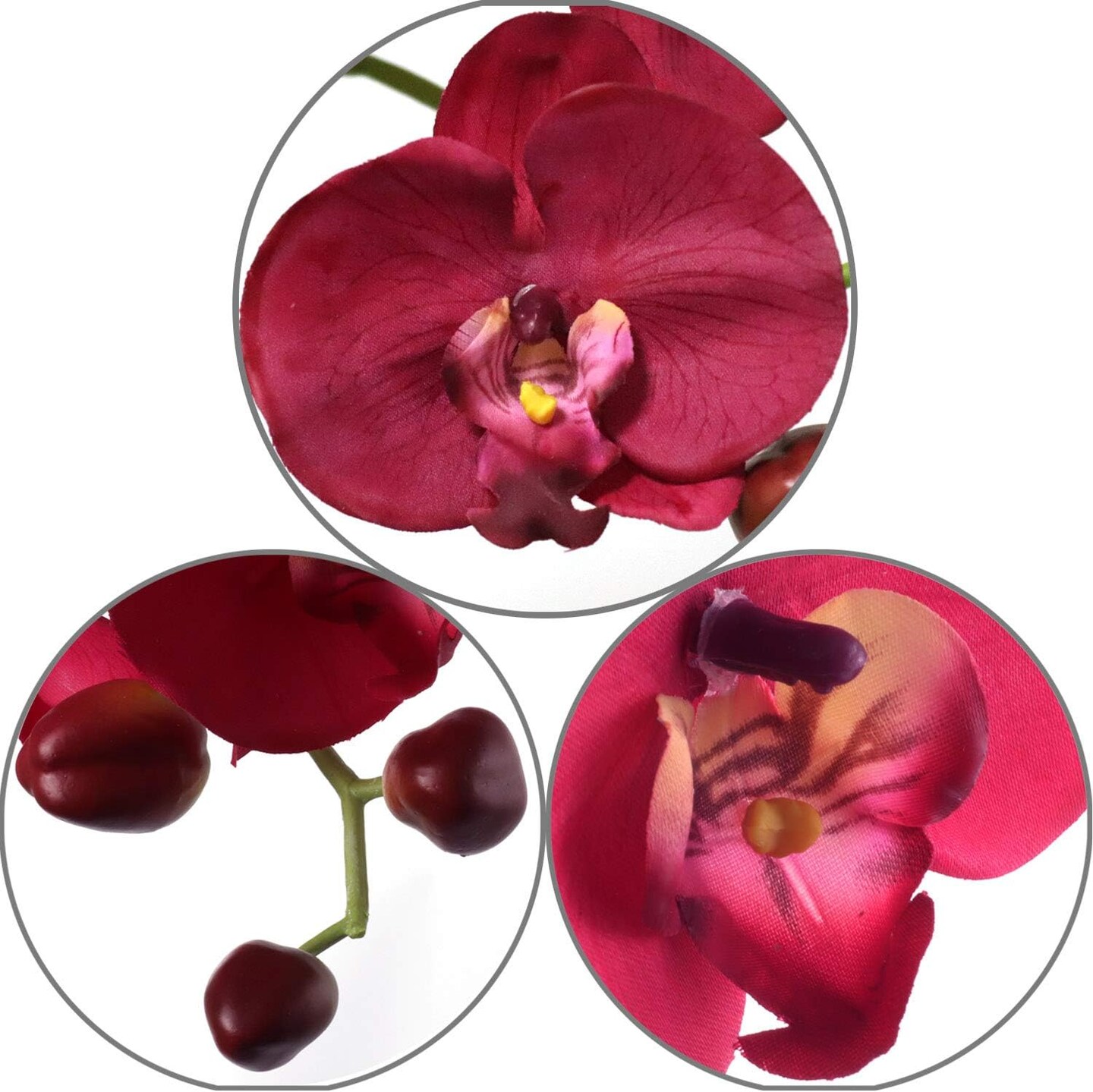 Burgundy 33.5-Inch Phalaenopsis Orchid Stems - With 9 Realistic Silk Flowers for Arrangements, Parties, Home & Office Decor, 2-Piece Set in a Bag, Floral Home by Artificial Flowers
