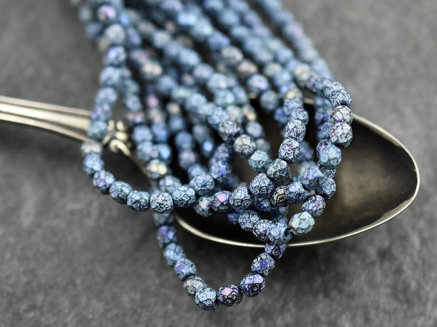 *50* 4mm Turquoise Washed Etched Blue Iris Fire Polished Round Beads