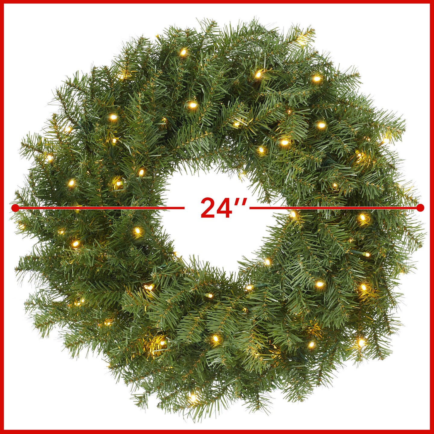 Casafield Pre-Lit Artificial Christmas Wreath for Front Door, Window or Mantel, Green Fir with White Lights Indoor/Outdoor Holiday Decor, 24 Inches
