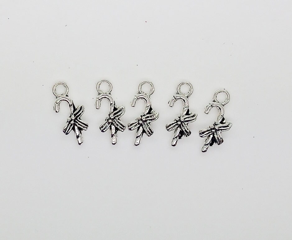 Little Candy Cane Charms, 10 pcs, Metal Alloy Christmas Charms, Adorabilities